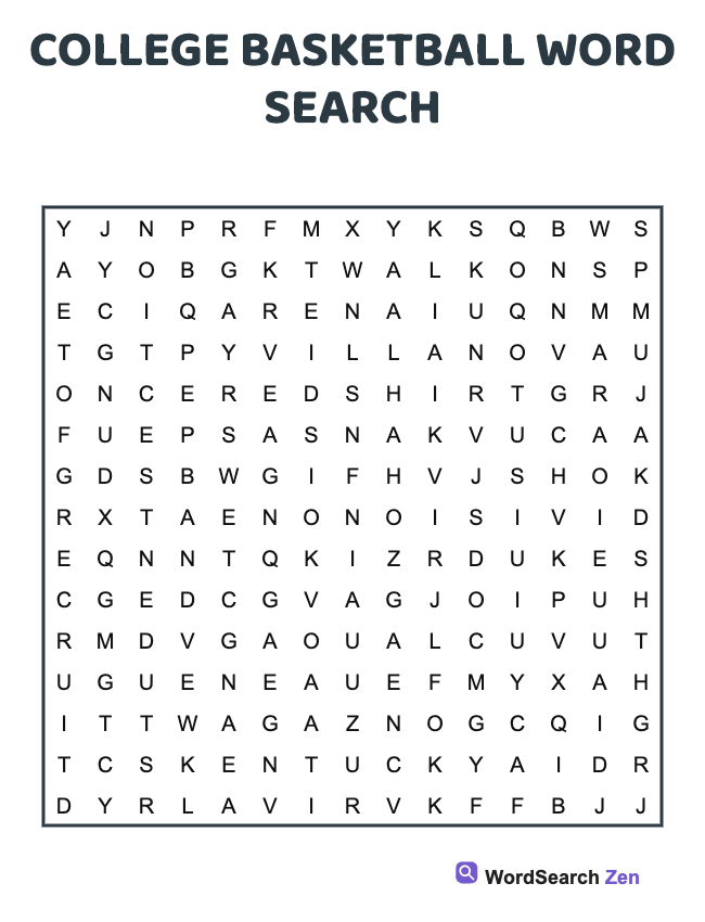 College Basketball Word Search