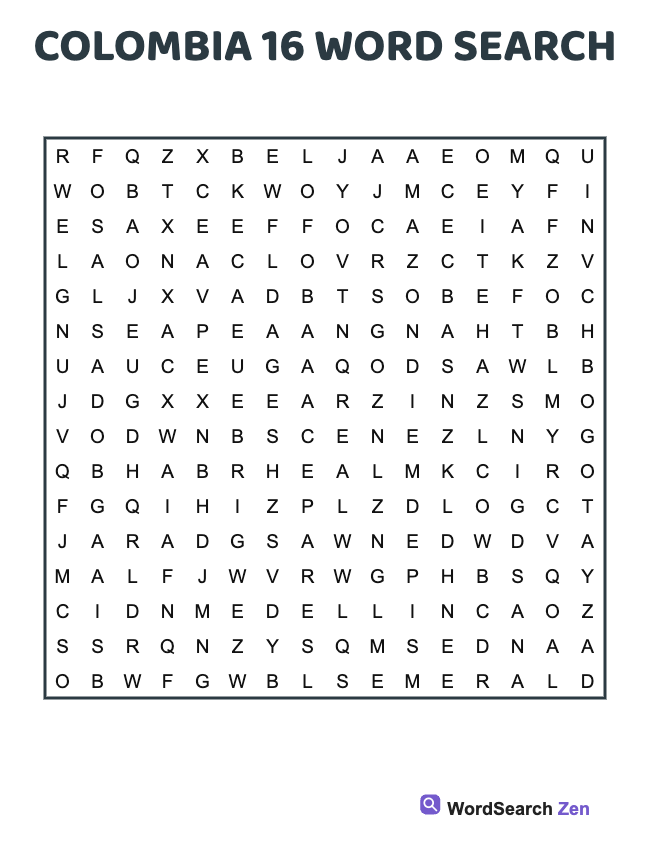 Colombia 16 Word Search