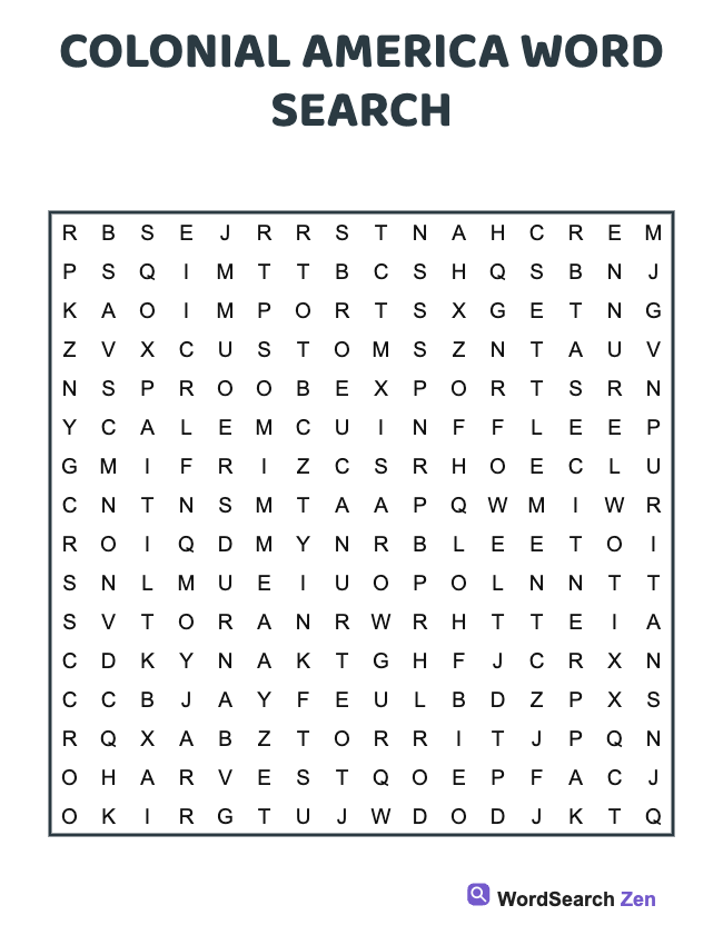 Colonial America Word Search