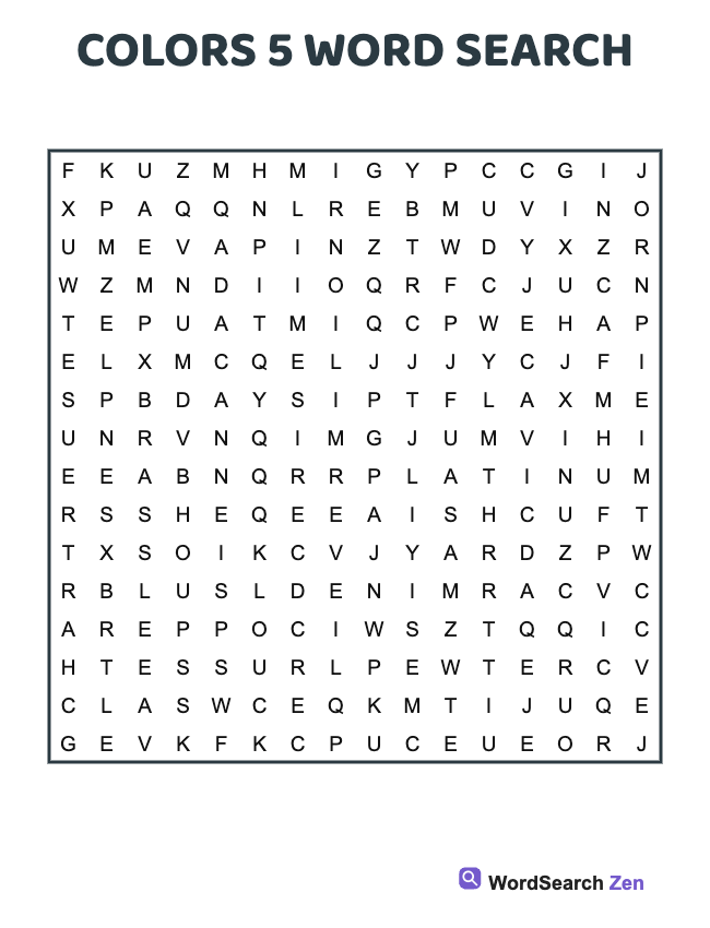 Colors 5 Word Search
