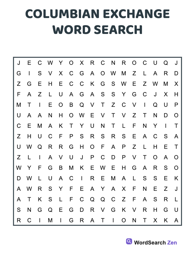 Columbian Exchange Word Search