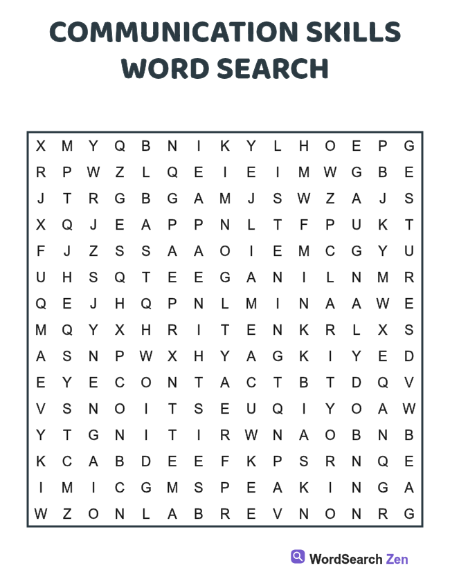 Communication Skills Word Search printable puzzle sheet