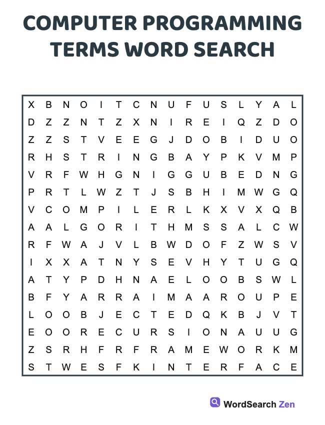 Computer Programming Terms Word Search