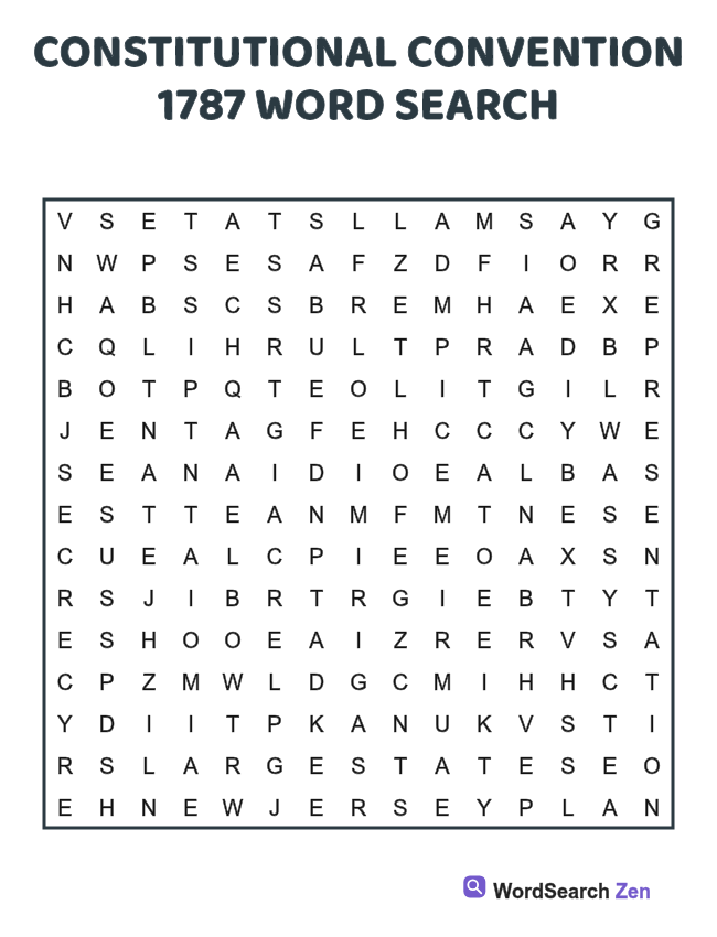 Constitutional Convention 1787 Word Search printable puzzle sheet