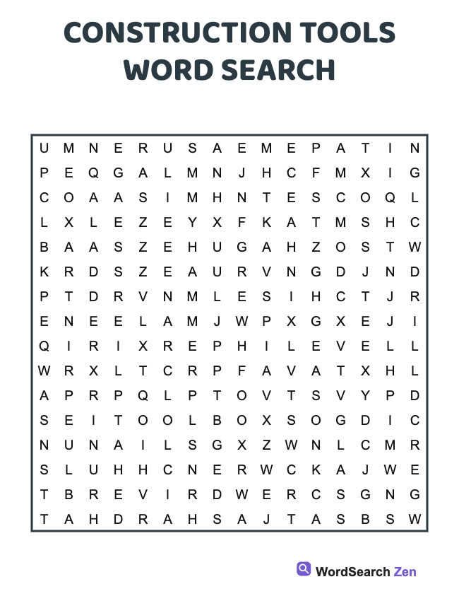 Construction Tools Word Search