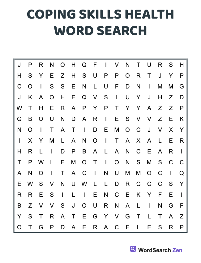 Coping Skills Health Word Search