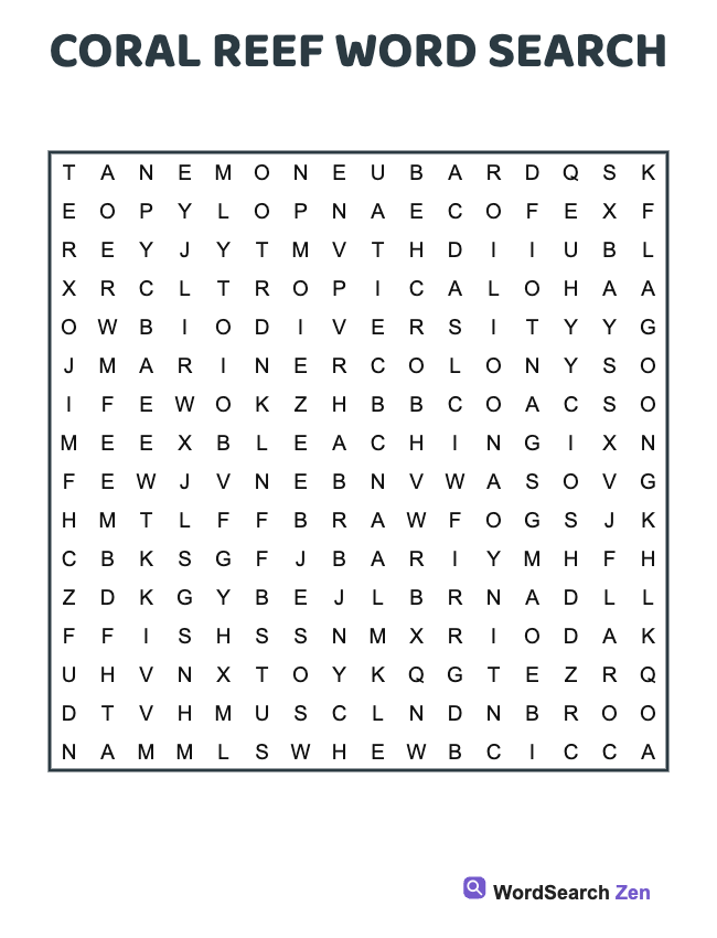 Coral Reef Word Search