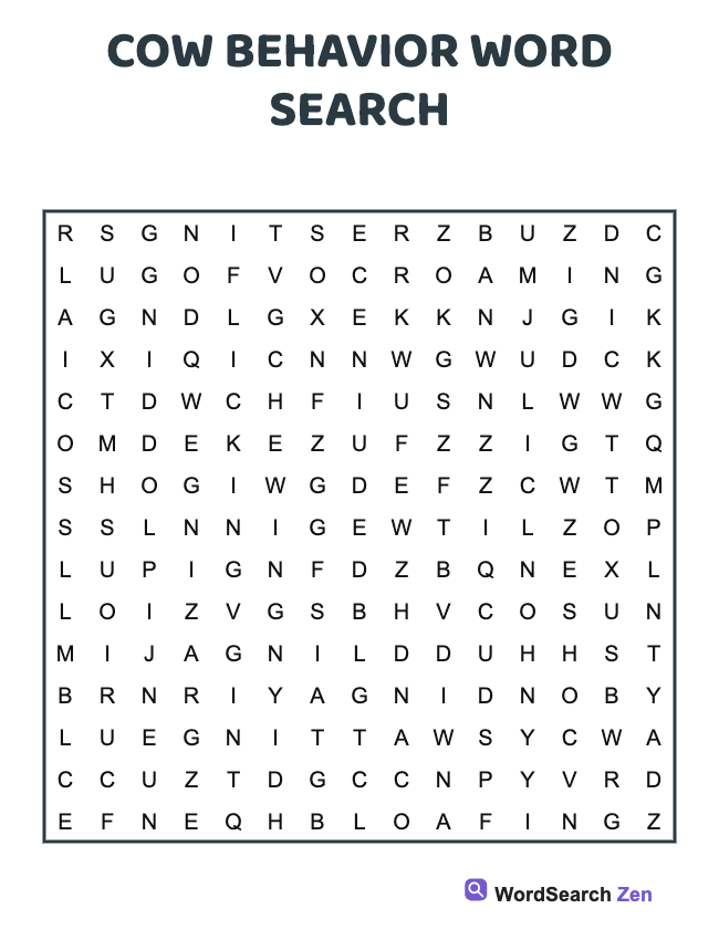 Cow Behavior Word Search