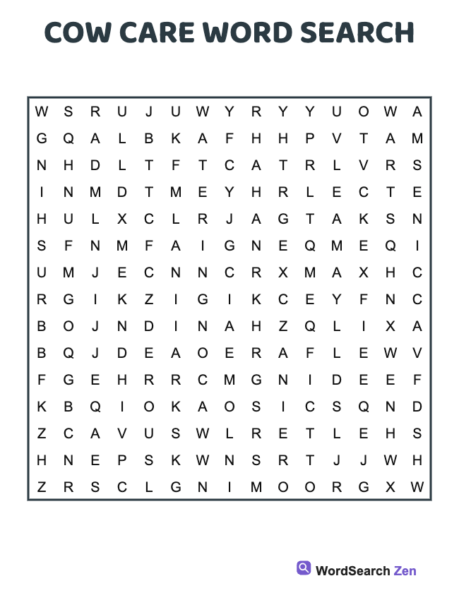 Cow Care Word Search