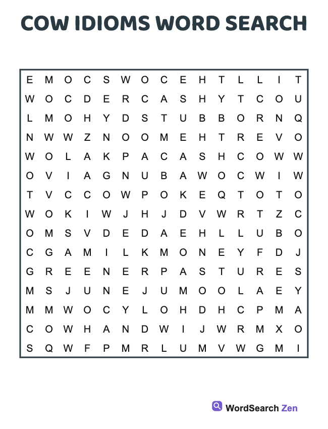 Cow Idioms Word Search