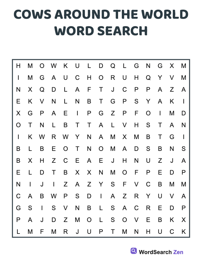 Cows Around The World Word Search