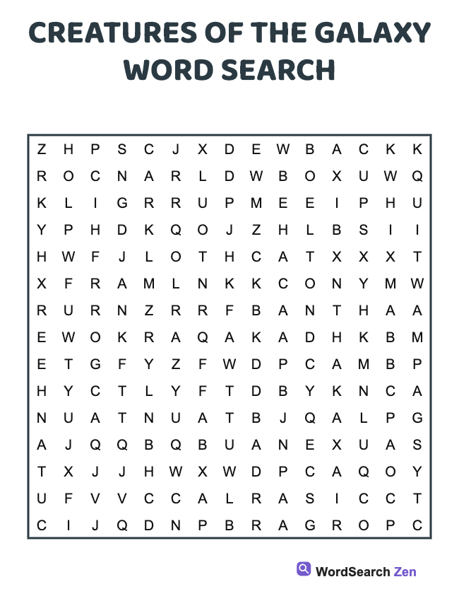 Creatures Of The Galaxy Word Search