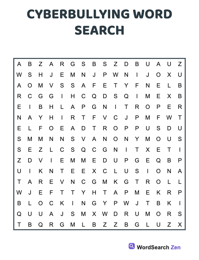 Cyberbullying Word Search