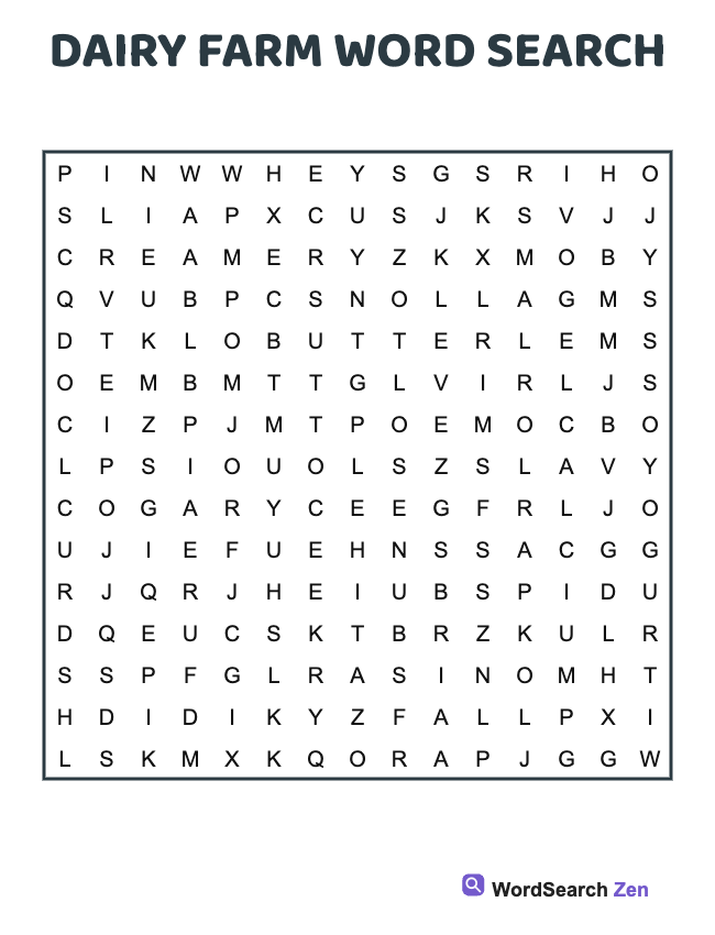 Dairy Farm Word Search