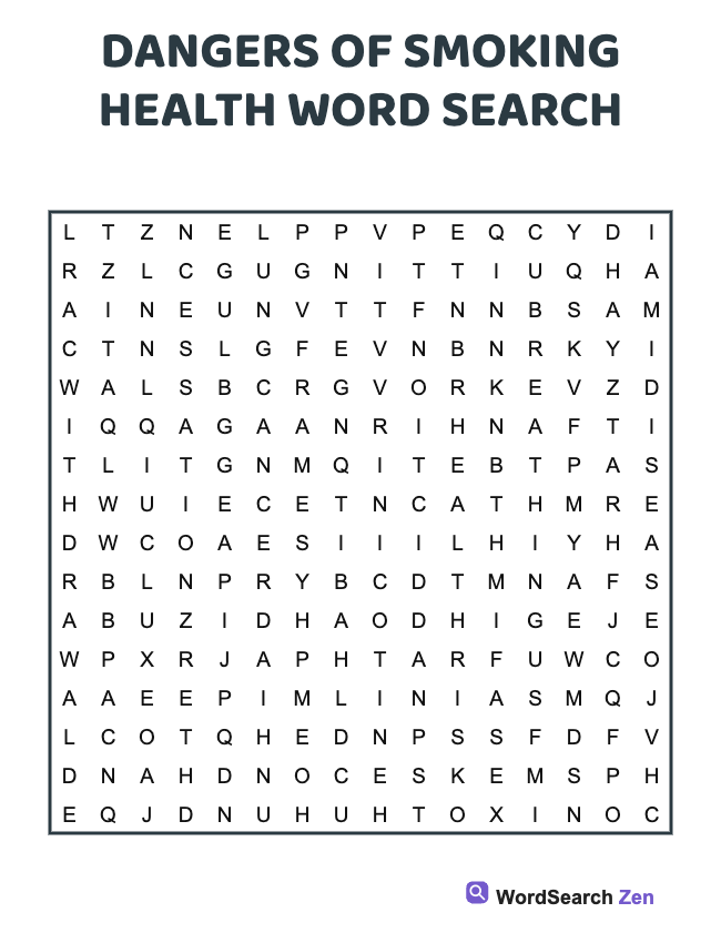 Dangers Of Smoking Health Word Search