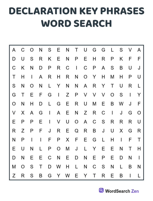 Declaration Key Phrases Word Search printable puzzle sheet