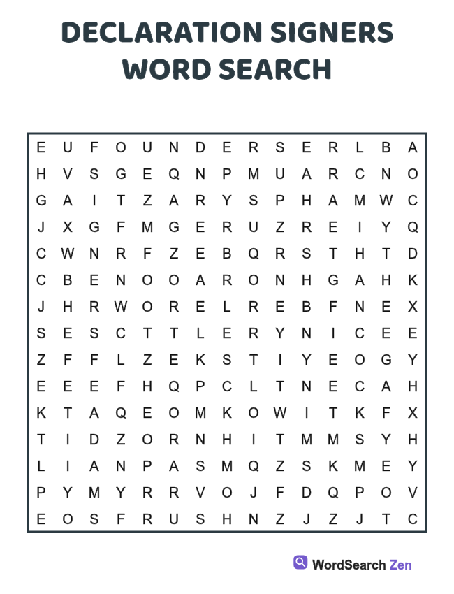 Declaration Signers Word Search printable puzzle sheet