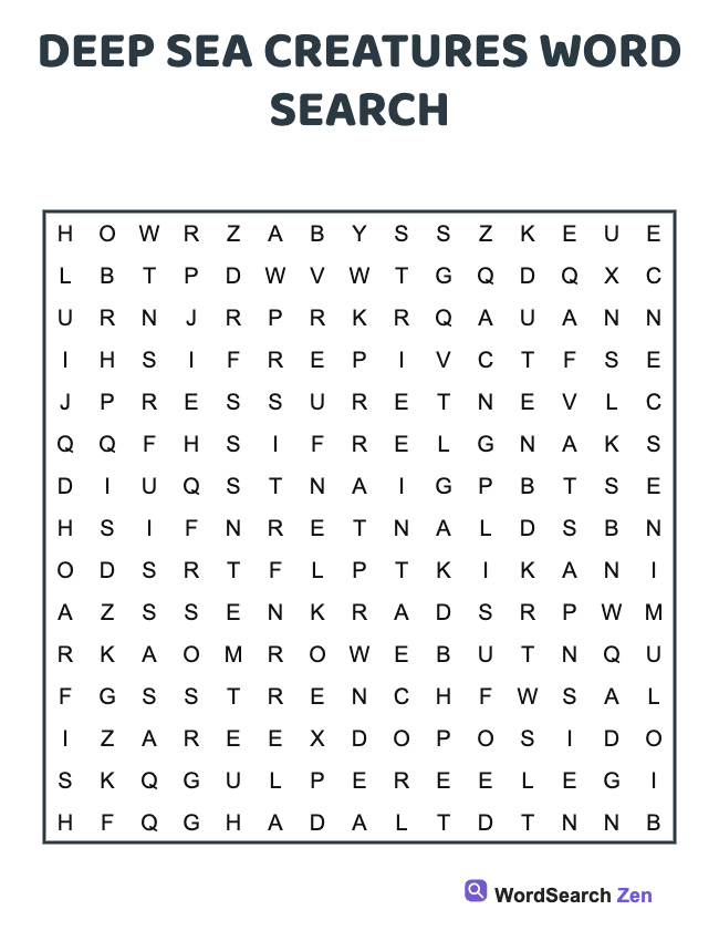 Deep Sea Creatures Word Search