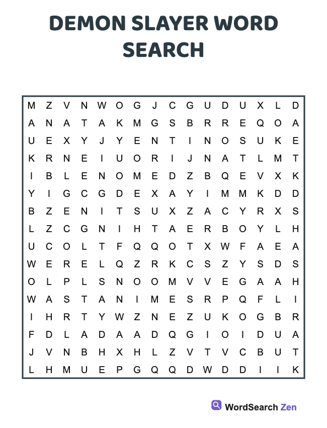 Demon Slayer Word Search