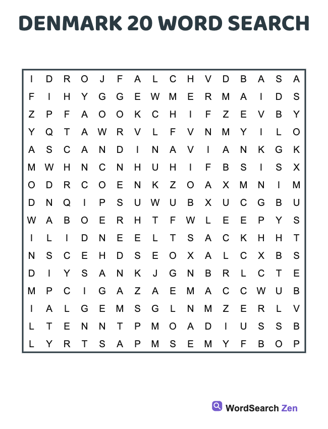 Denmark 20 Word Search