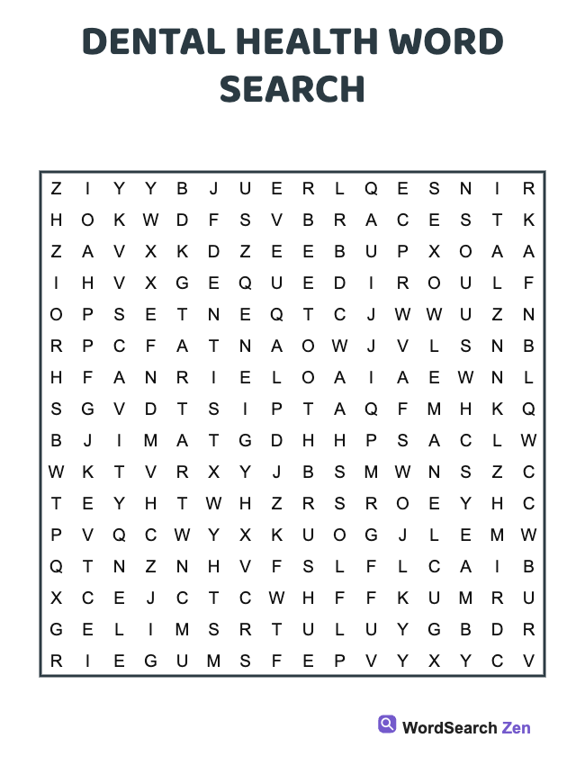 Dental Health Word Search