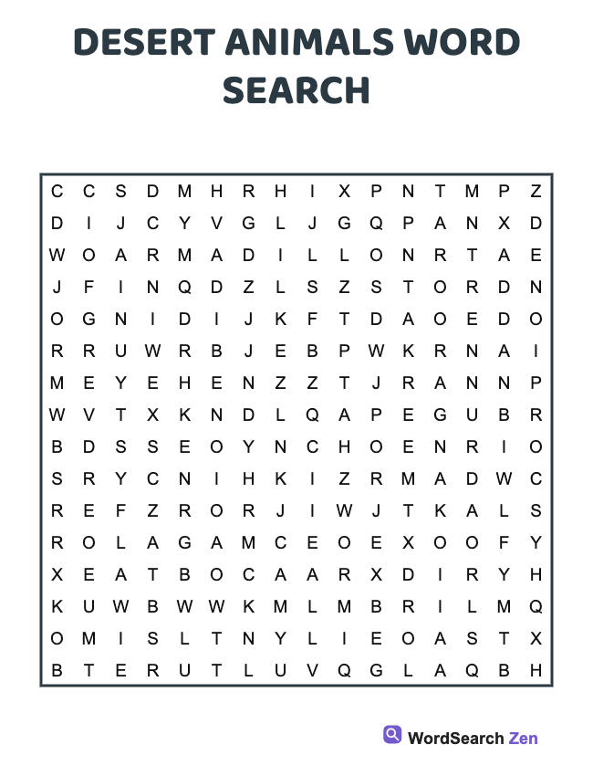 Desert Animals Word Search