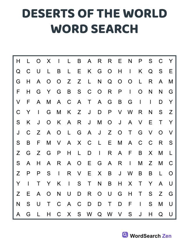 Deserts Of The World Word Search