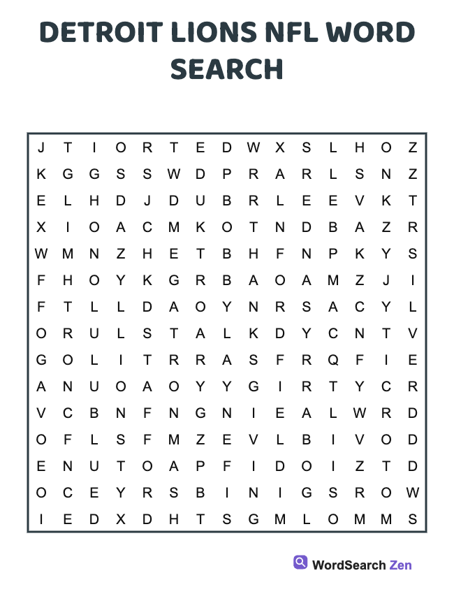 Detroit Lions NFL Word Search