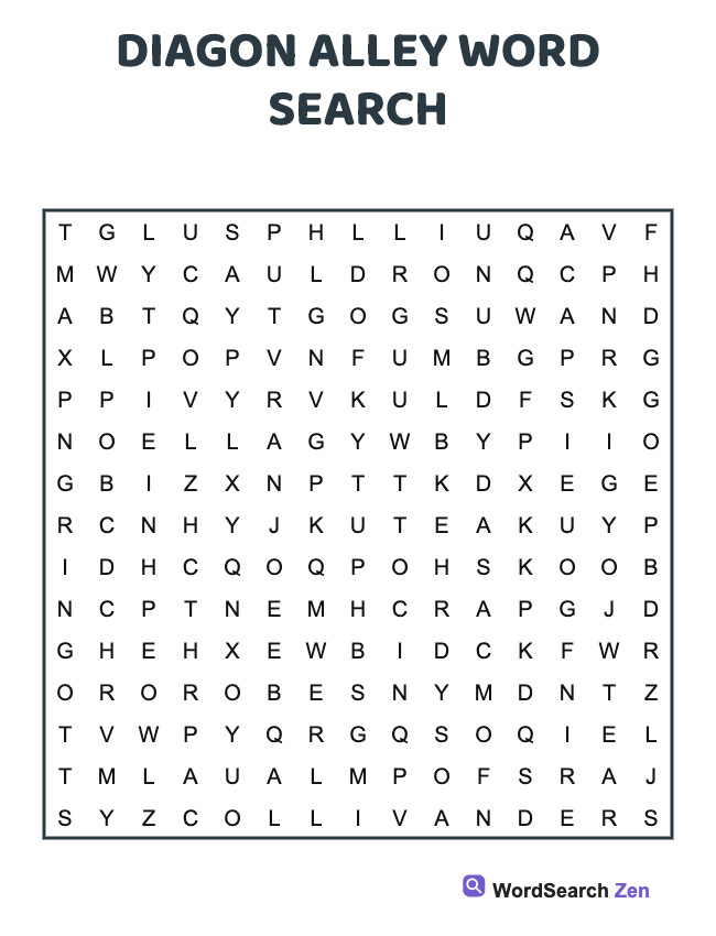 Harry Potter Diagon Alley Word Search