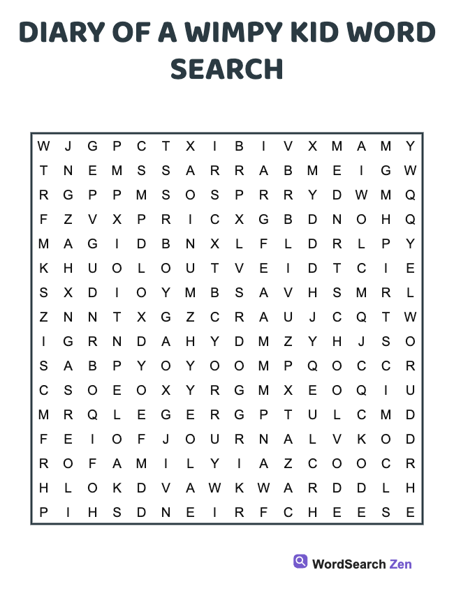 Diary Of A Wimpy Kid Word Search