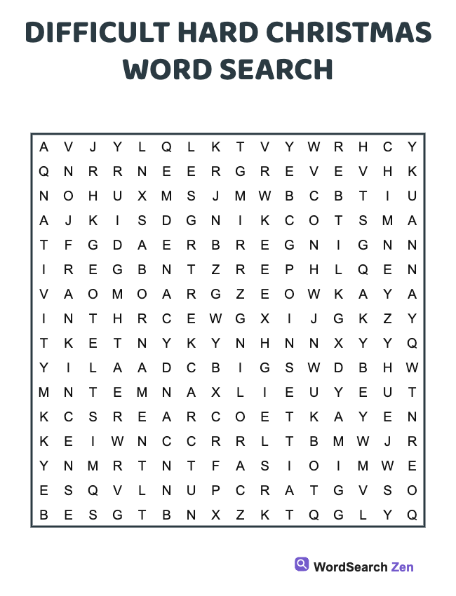 Difficult Hard Christmas Word Search
