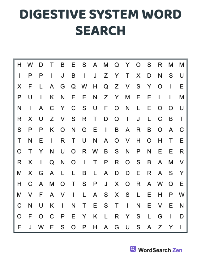 Digestive System Word Search