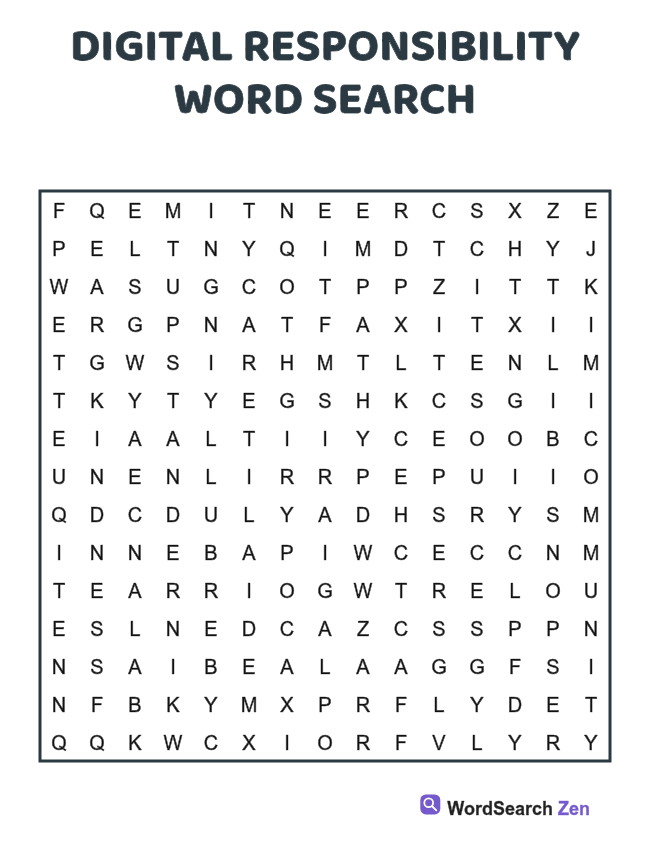 Digital Responsibility Word Search printable puzzle sheet