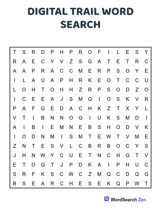 Digital Trail Word Search printable puzzle sheet