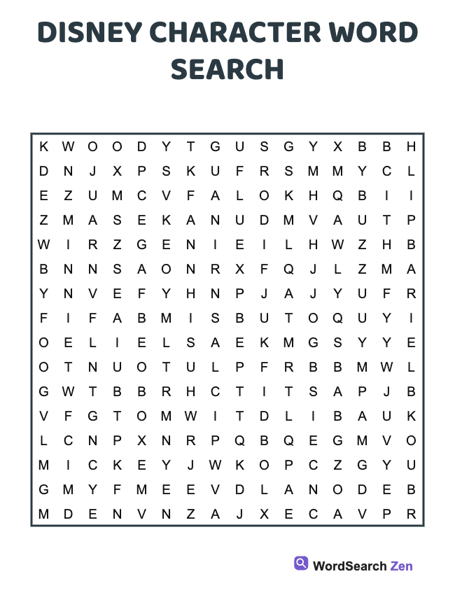 Disney Character Word Search