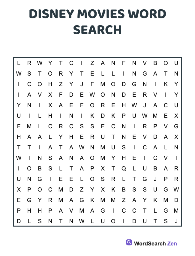 Disney Movies Word Search