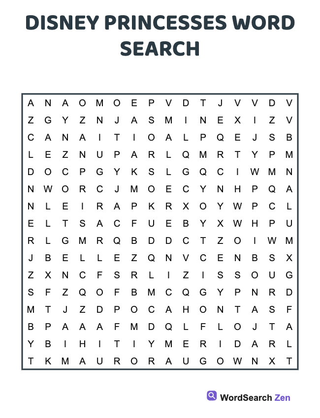 Disney Princesses Word Search