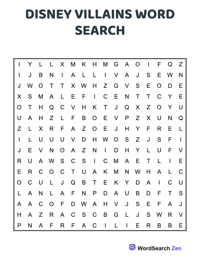 Disney Villains Word Search