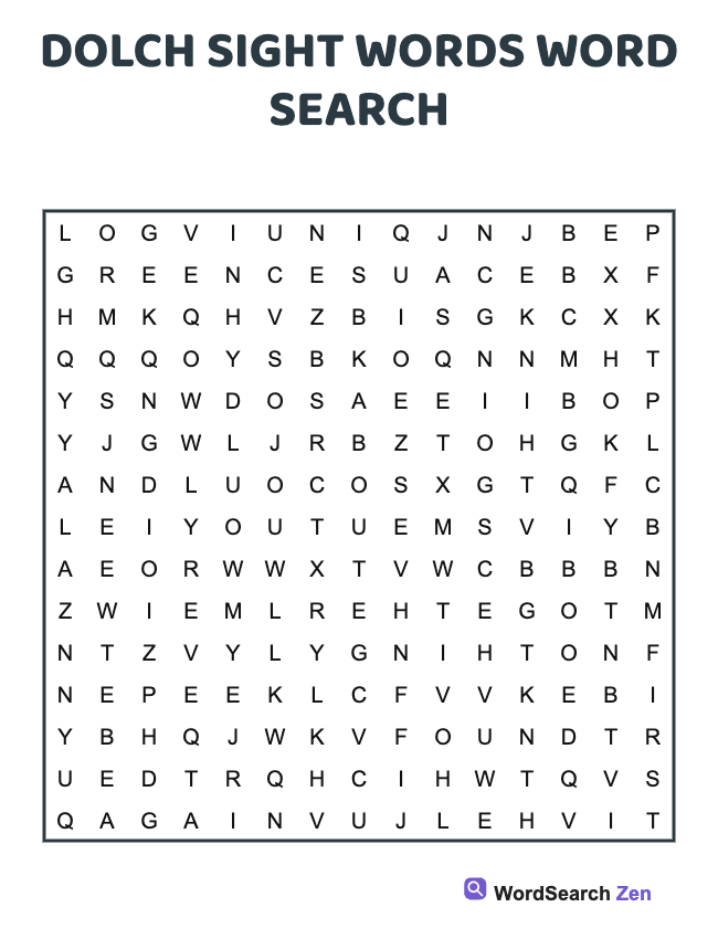 Dolch Sight Words Word Search