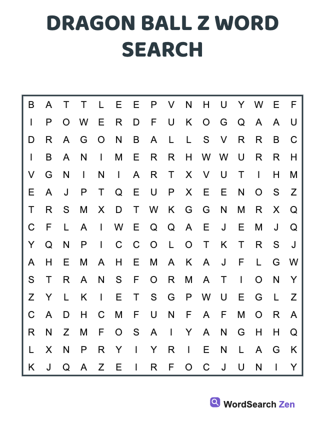 Dragon Ball Z Word Search