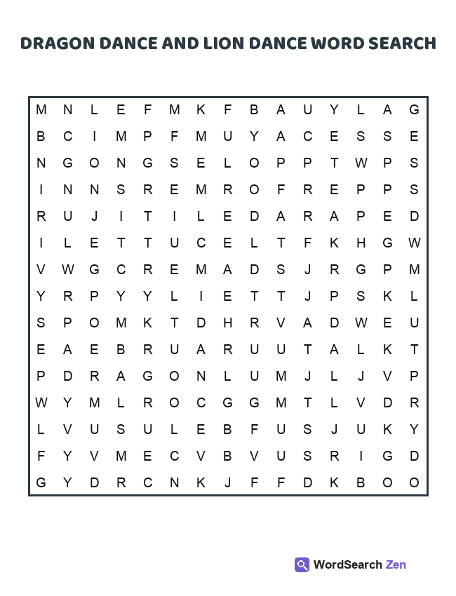 Dragon Dance And Lion Dance Word Search