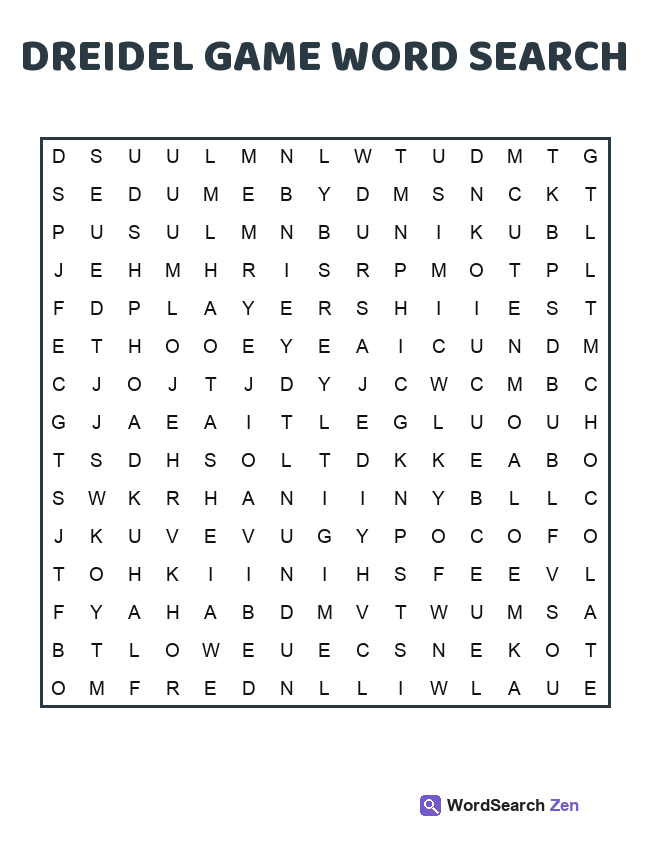 Dreidel Game Word Search printable puzzle sheet