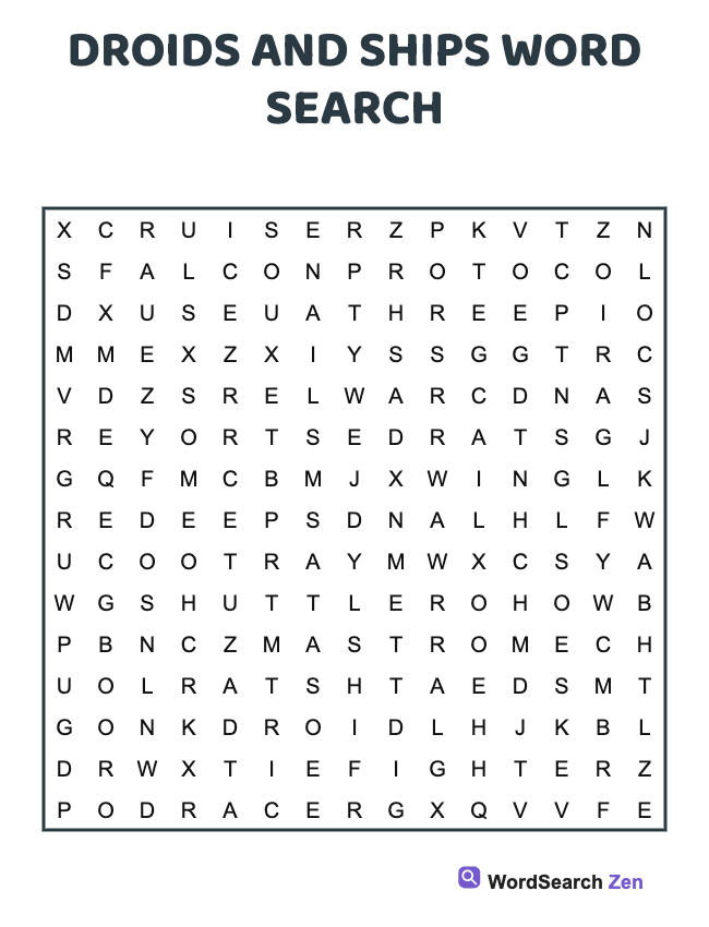 Droids And Ships Word Search