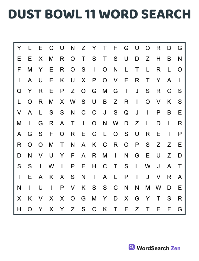 Dust Bowl 11 Word Search