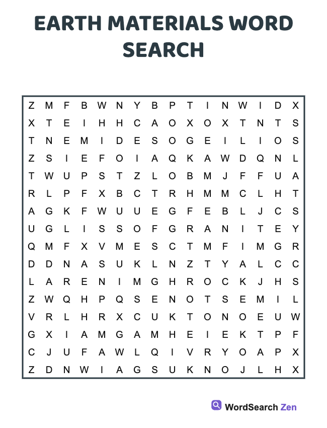 Earth Materials Word Search
