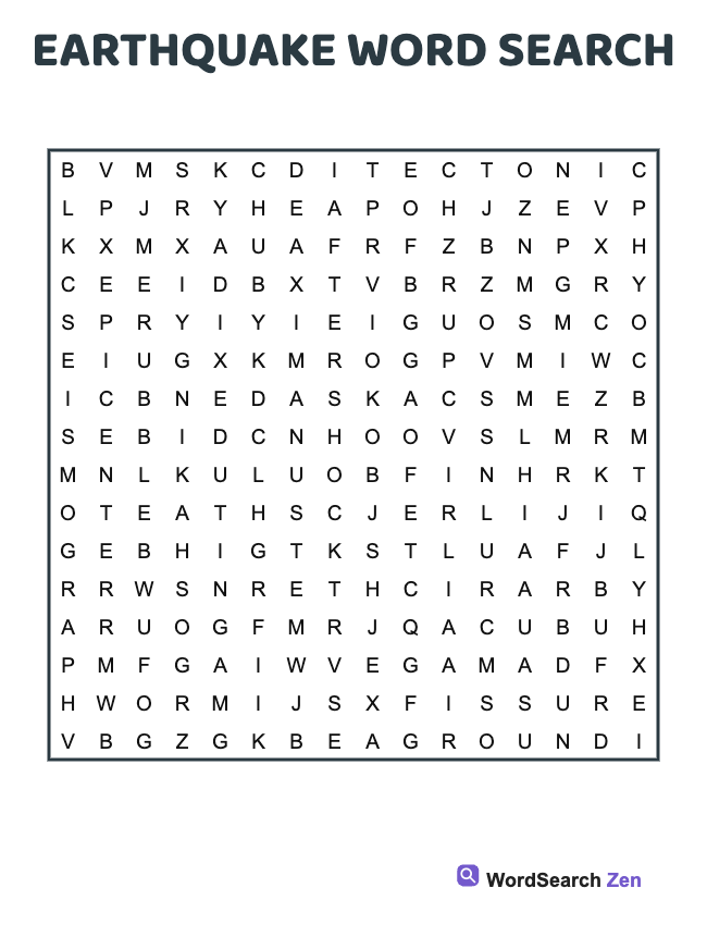 Earthquake Word Search