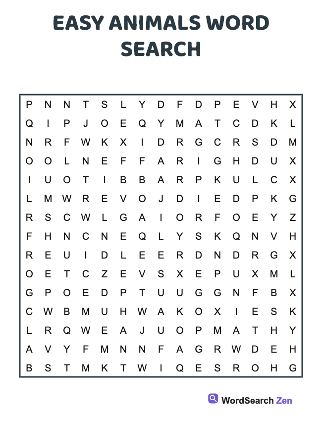 Easy Animals Word Search