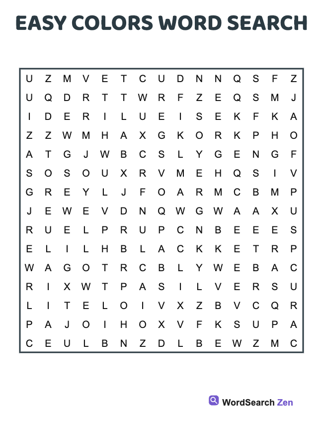 Easy Colors Word Search