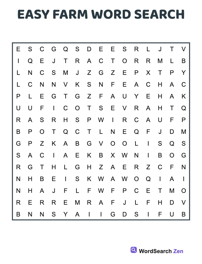 Easy Farm Word Search