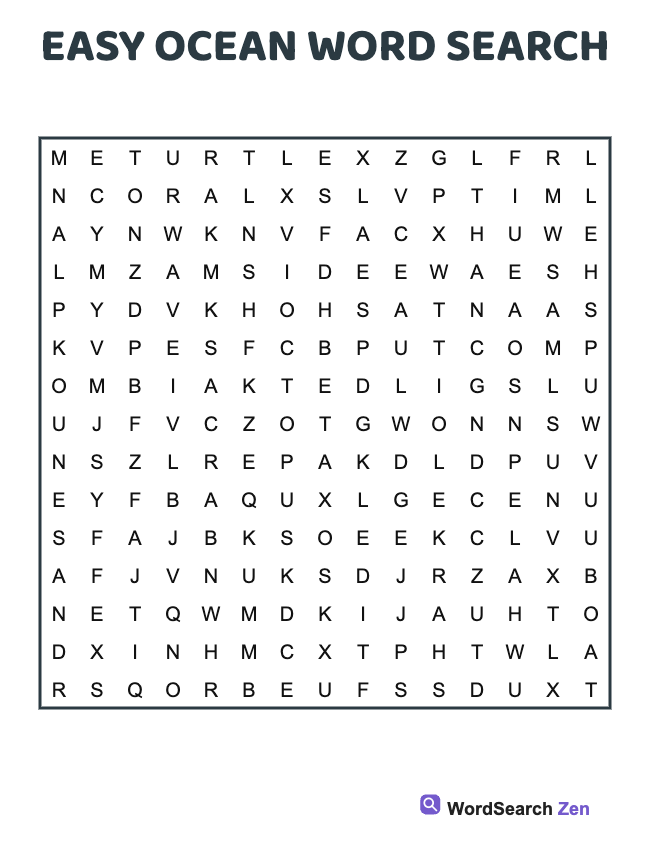Easy Ocean Word Search